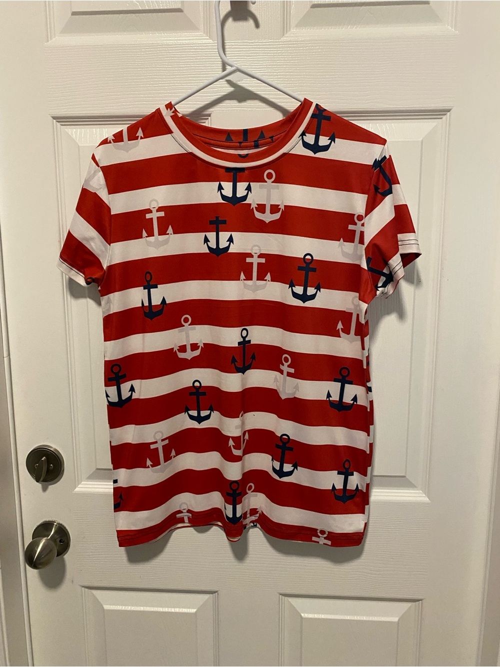 Woman’d Red & White Striped Anchor Tee - Brand